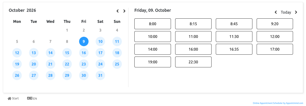Appointmind booking calendar