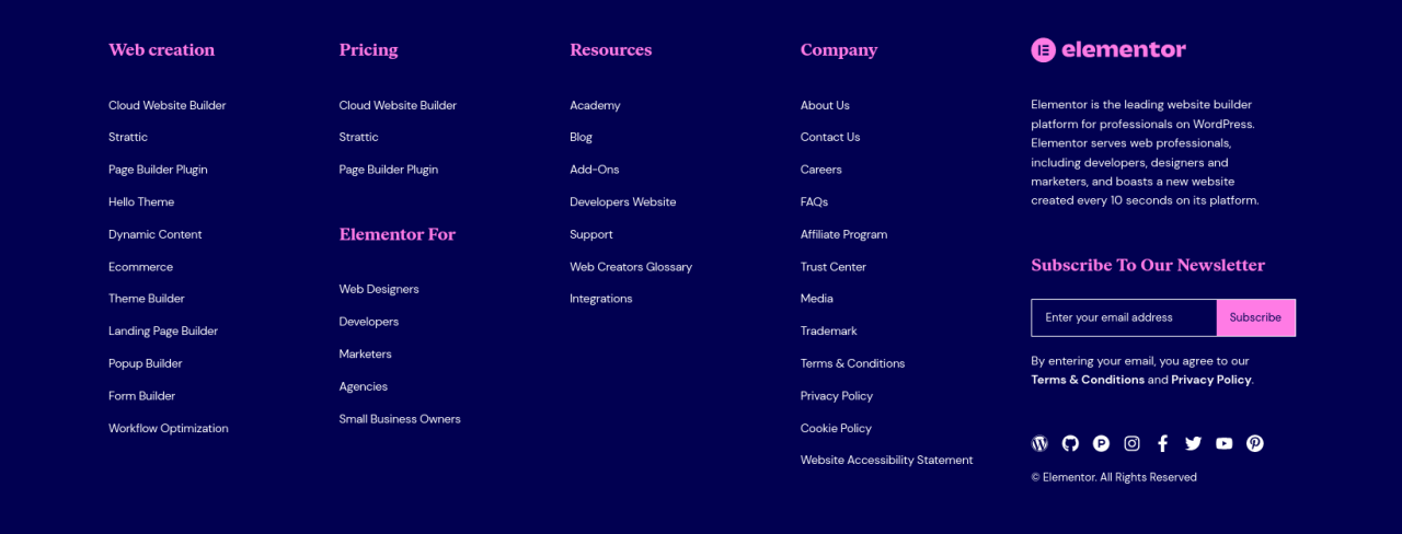 Elementor footer alternative
