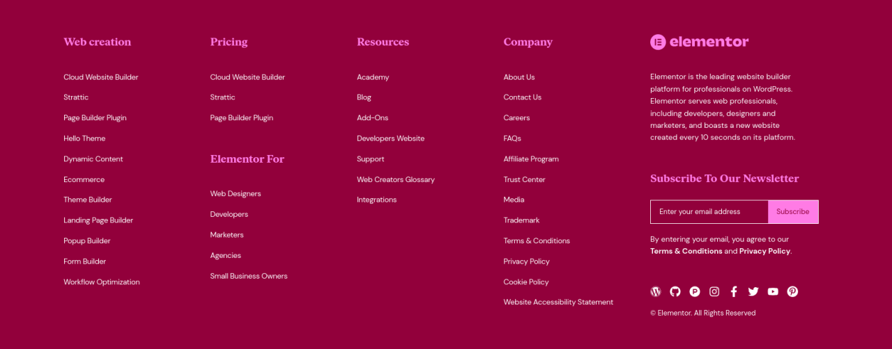 Elementor footer