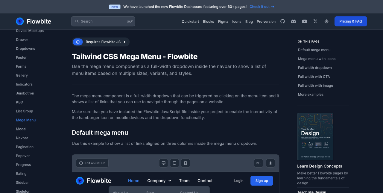 Flowbite documentation screenshot