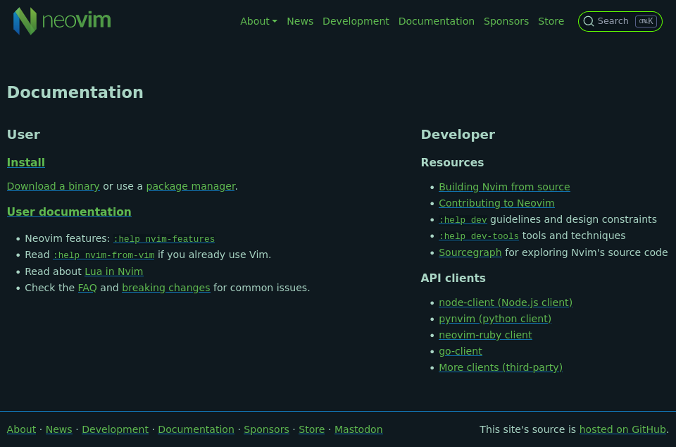 NeoVim documentation page
